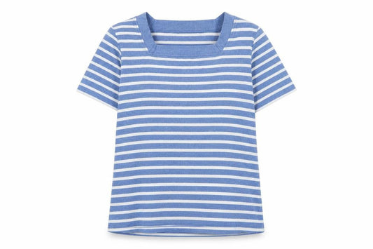 front de mer Womens Blue Cotton Basic T-Shirt Size XL Square Neck - Logo