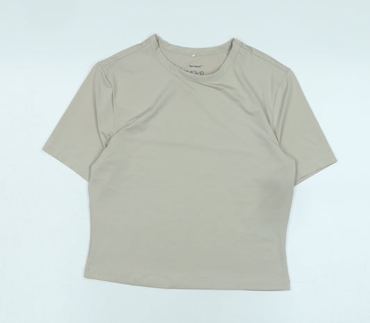 Dry Move Womens Beige Polyester Basic T-Shirt Size M Crew Neck - Logo