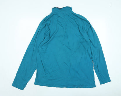 Back view of Atlas for women women’s blue cotton pullover sweatshirt, size L, - logo