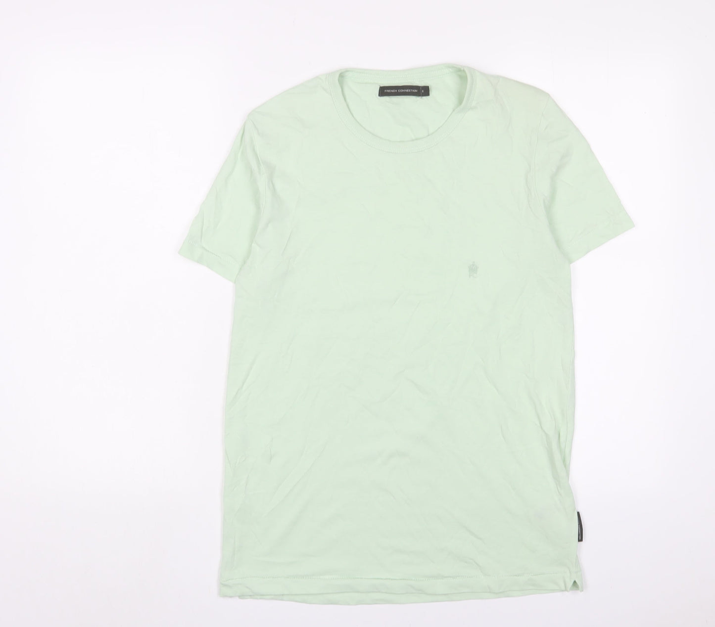 French Connection Mens Green Cotton T-Shirt Size S Crew Neck - Logo, Embroidered