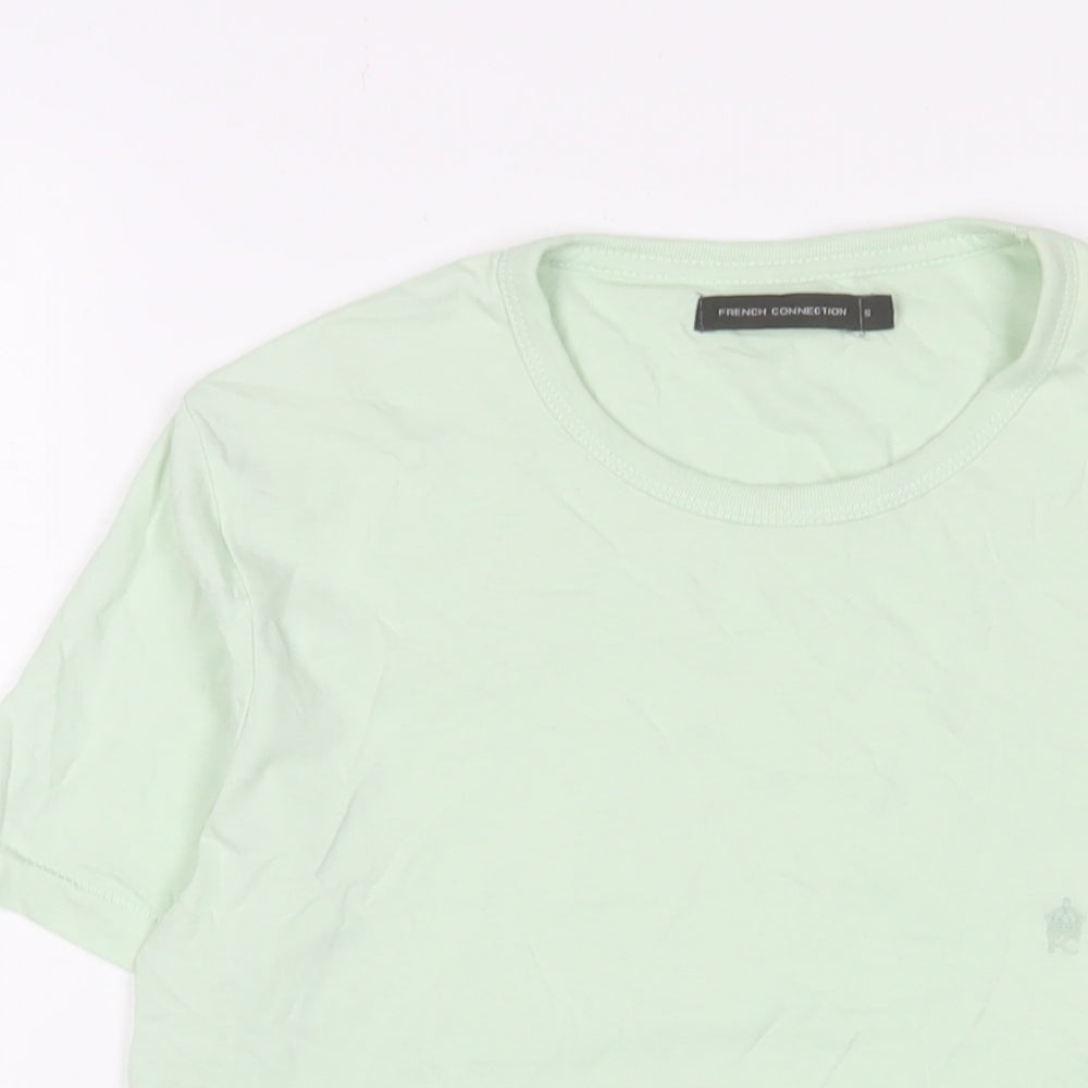 French Connection Mens Green Cotton T-Shirt Size S Crew Neck - Logo, Embroidered