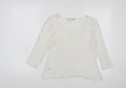 Back view of Savoir women’s white polyamide basic blouse, size UK 16, boat neck