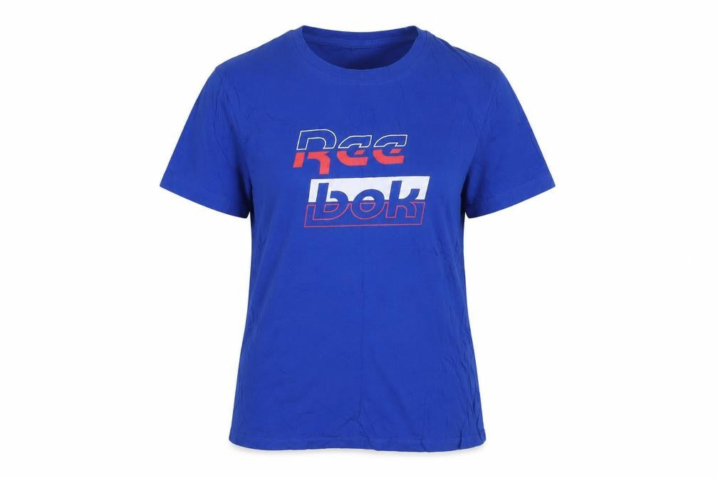 Reebok Womens Blue Cotton Basic T-Shirt Size 12 Crew Neck - Logo