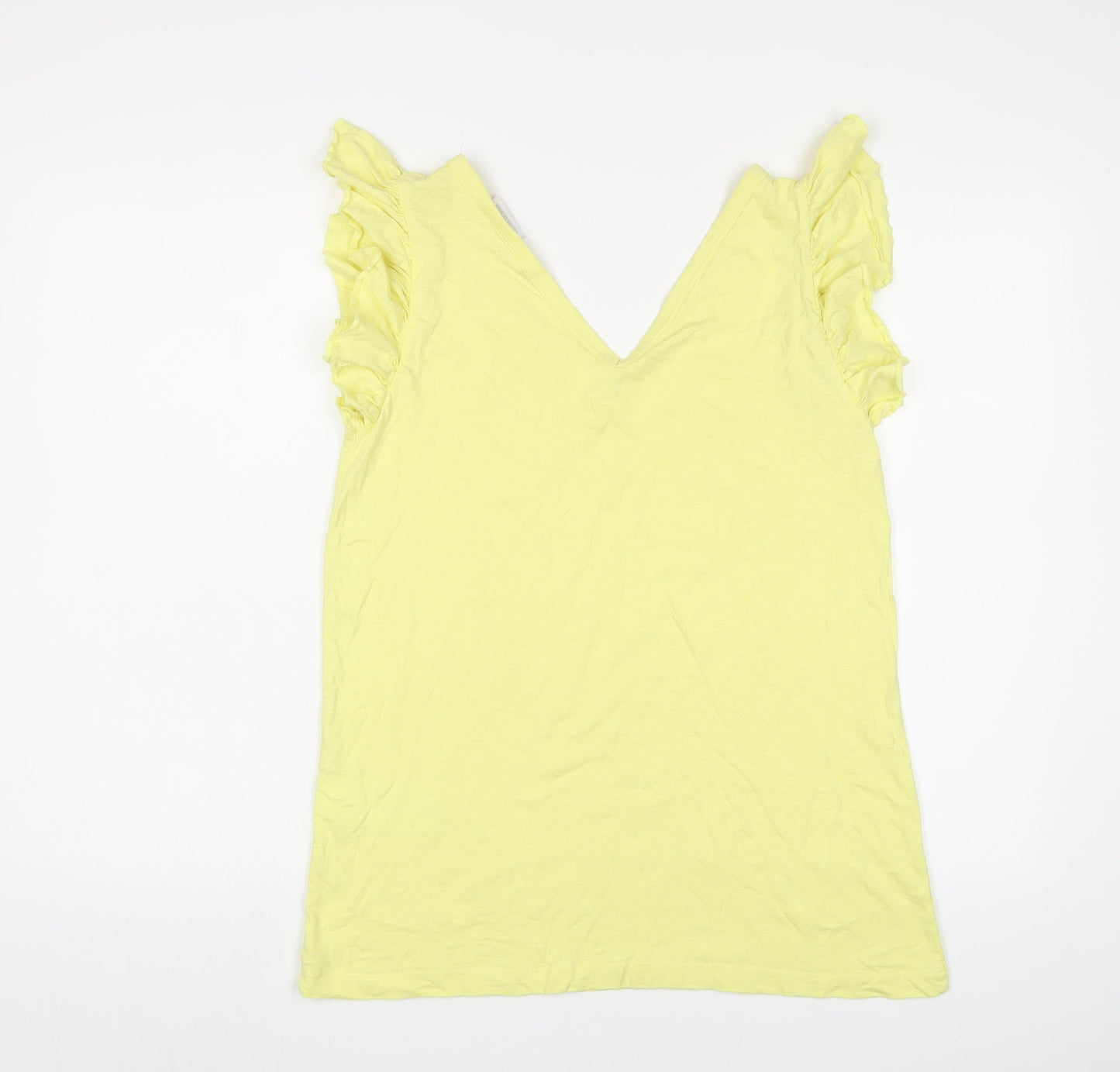 Mama-licious Womens Yellow Cotton Basic T-Shirt Size L V-Neck - Frill