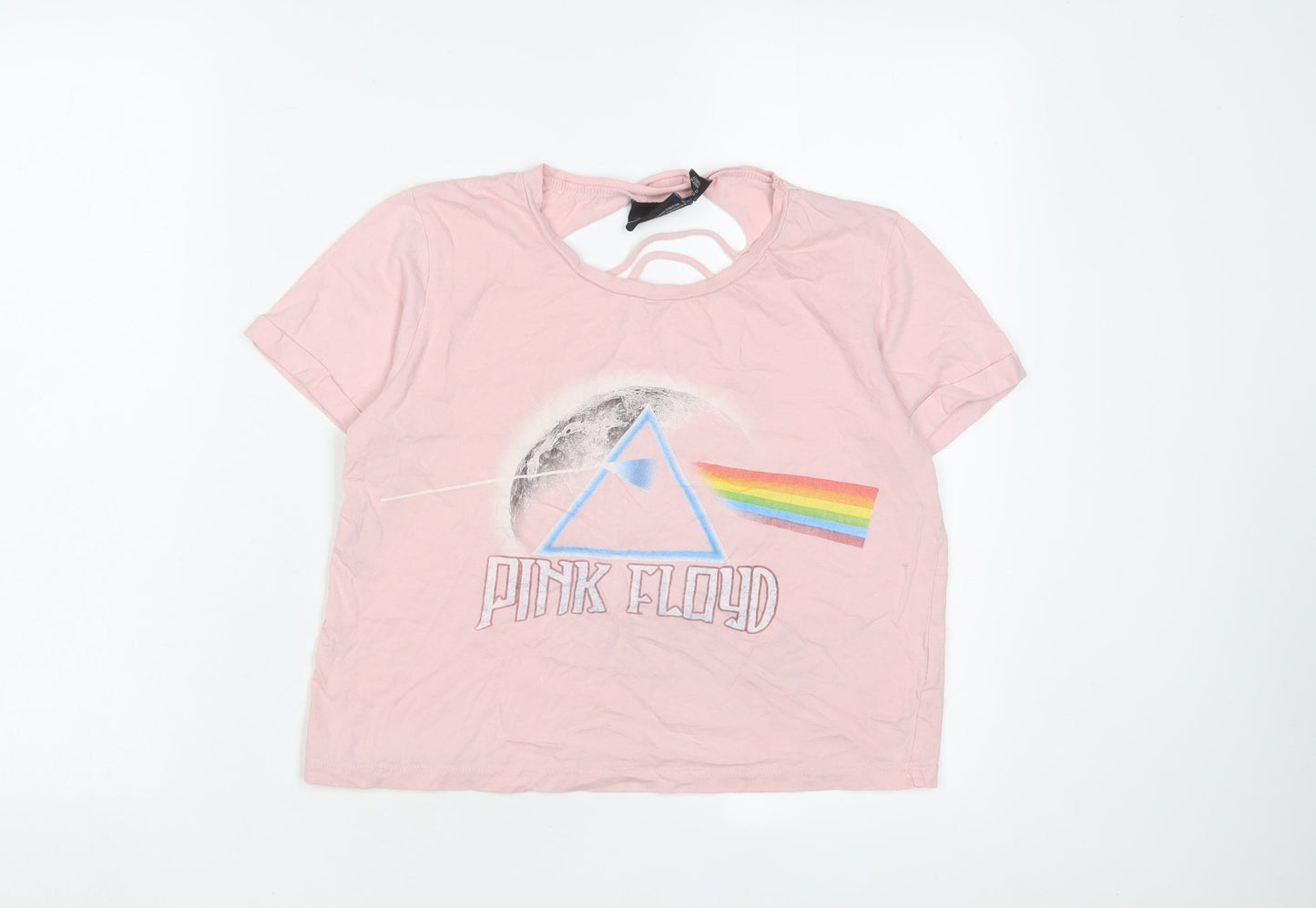 Pink Floyd Womens Pink Cotton Cropped T-Shirt Size 8 Crew Neck