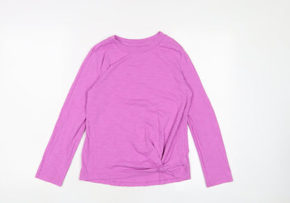 Additional front view of Gap girls’ pink cotton basic t-shirt, size 10-11, years crew neck pullover - tie front