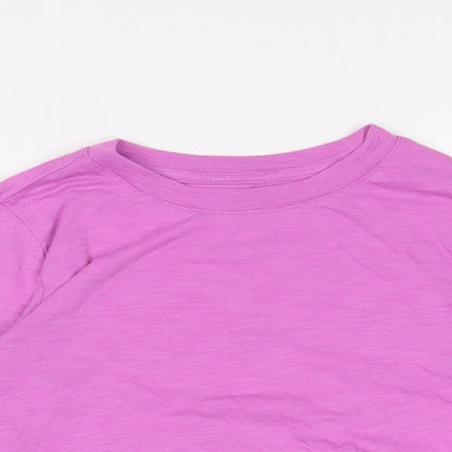 Close-up detail of Gap girls’ pink cotton basic t-shirt, size 10-11, years crew neck pullover - tie front