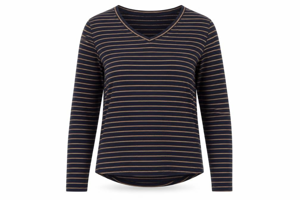Sonoma Womens Blue Striped Cotton Basic T-Shirt Size S V-Neck