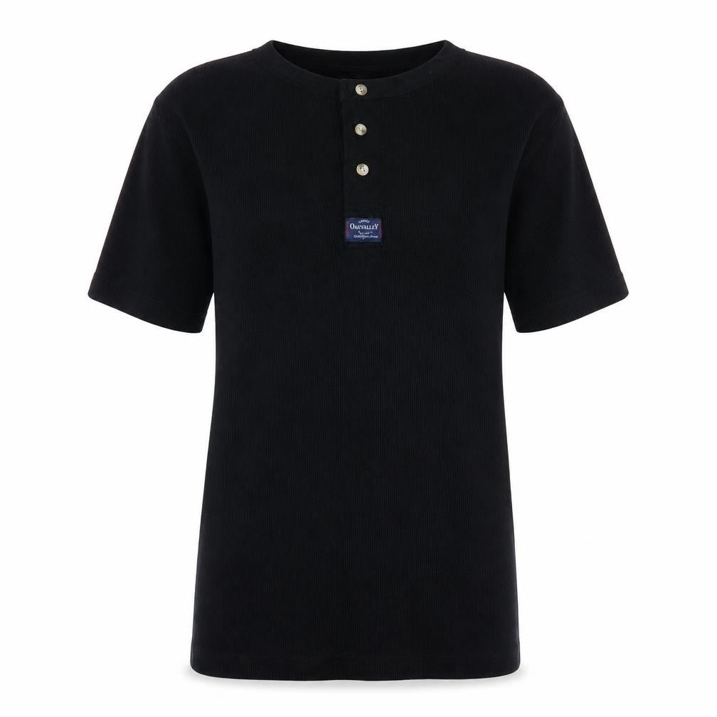 Oak Valley Womens Blue Cotton Basic T-Shirt Size S Henley - Logo, Embroidered
