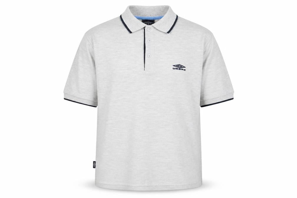 Umbro Mens Grey Polyester Polo Size M Collared Button - Logo, Embroidered
