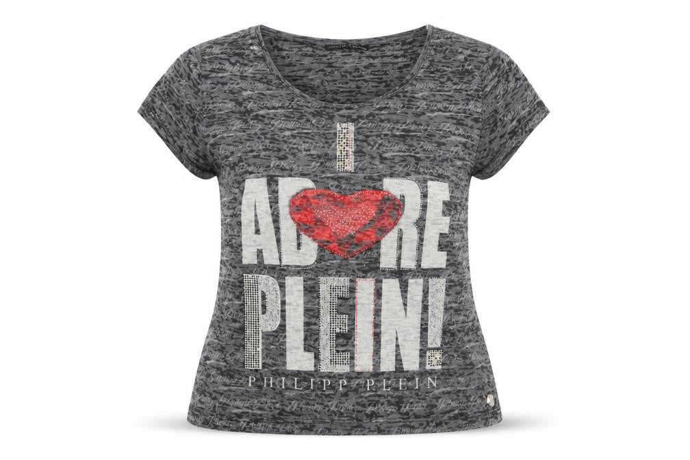 Phillip Plein Womens Grey Cotton Basic T-Shirt Size 2XL Crew Neck - Studded