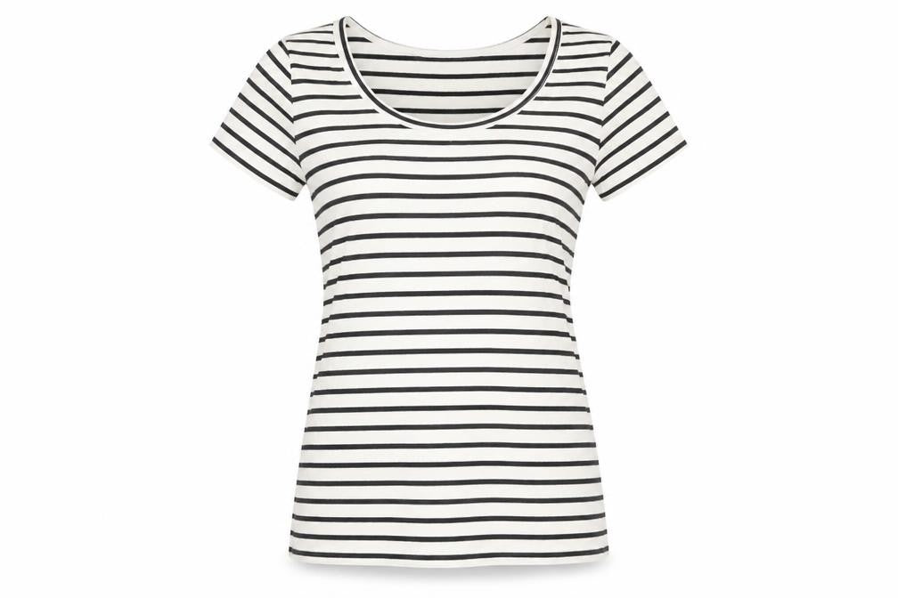VERO MODA Womens White Striped Cotton Basic T-Shirt Size S Round Neck