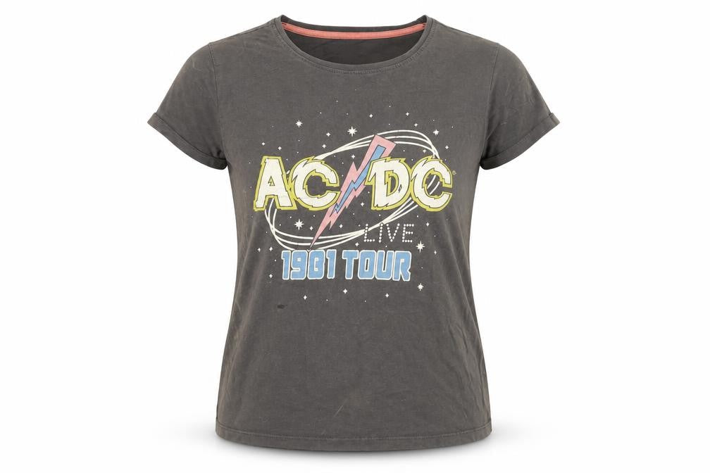 acdc Womens Grey Cotton Basic T-Shirt Size M Round Neck - 1981 Tour