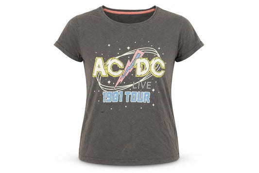 acdc Womens Grey Cotton Basic T-Shirt Size M Round Neck - 1981 Tour
