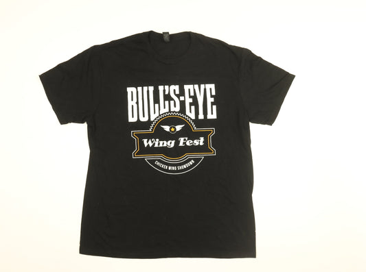 Gildan Mens Black Cotton T-Shirt Size L Round Neck - Bulls Eye, Wing Fest