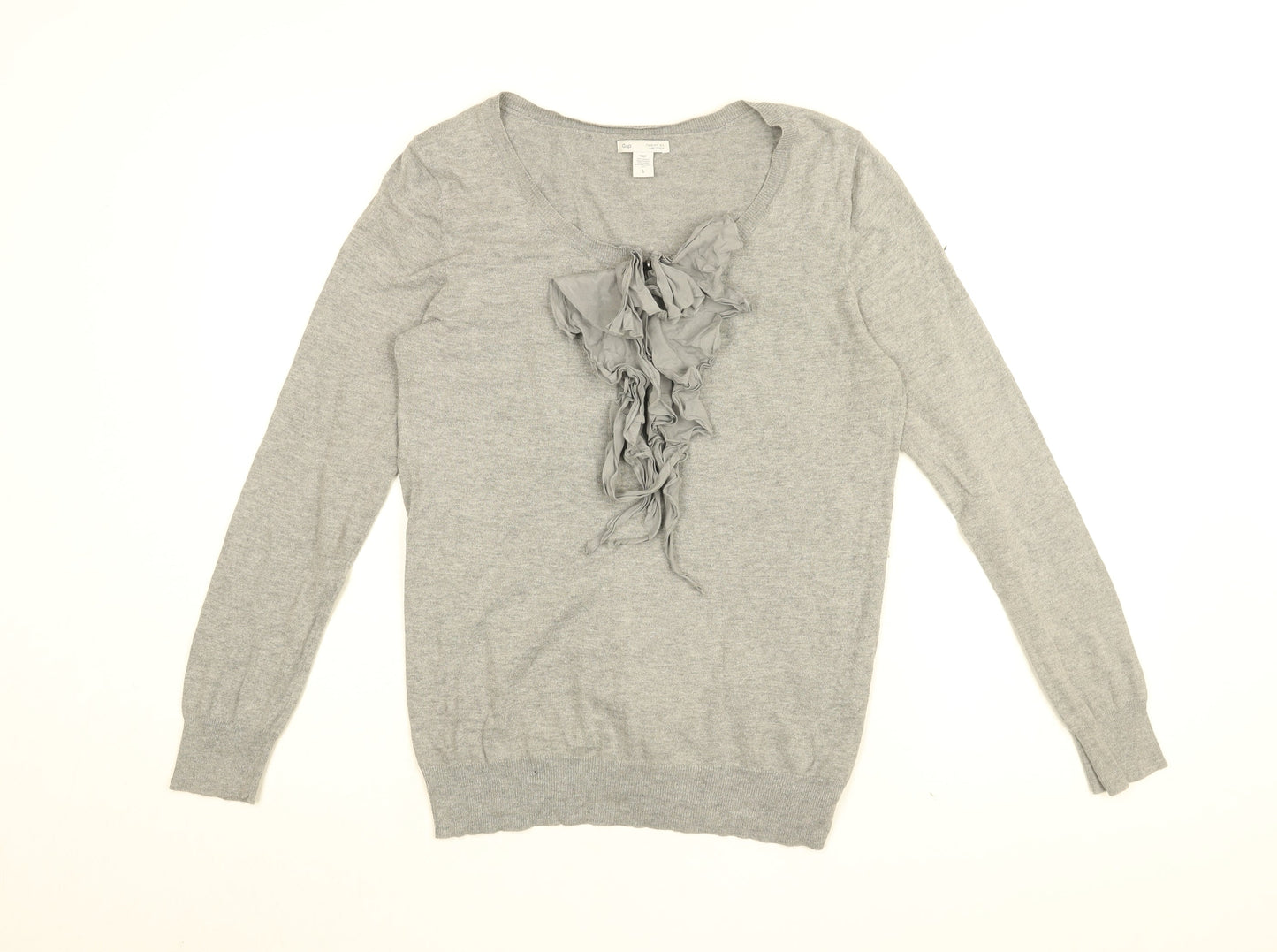 Gap Womens Grey Round Neck Cotton Pullover Jumper Size L - Frill Detail