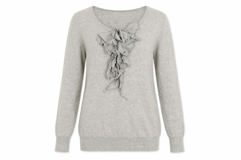 Gap Womens Grey Round Neck Cotton Pullover Jumper Size L - Frill Detail