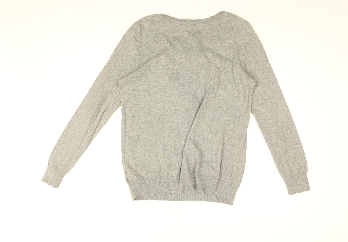 Gap Womens Grey Round Neck Cotton Pullover Jumper Size L - Frill Detail