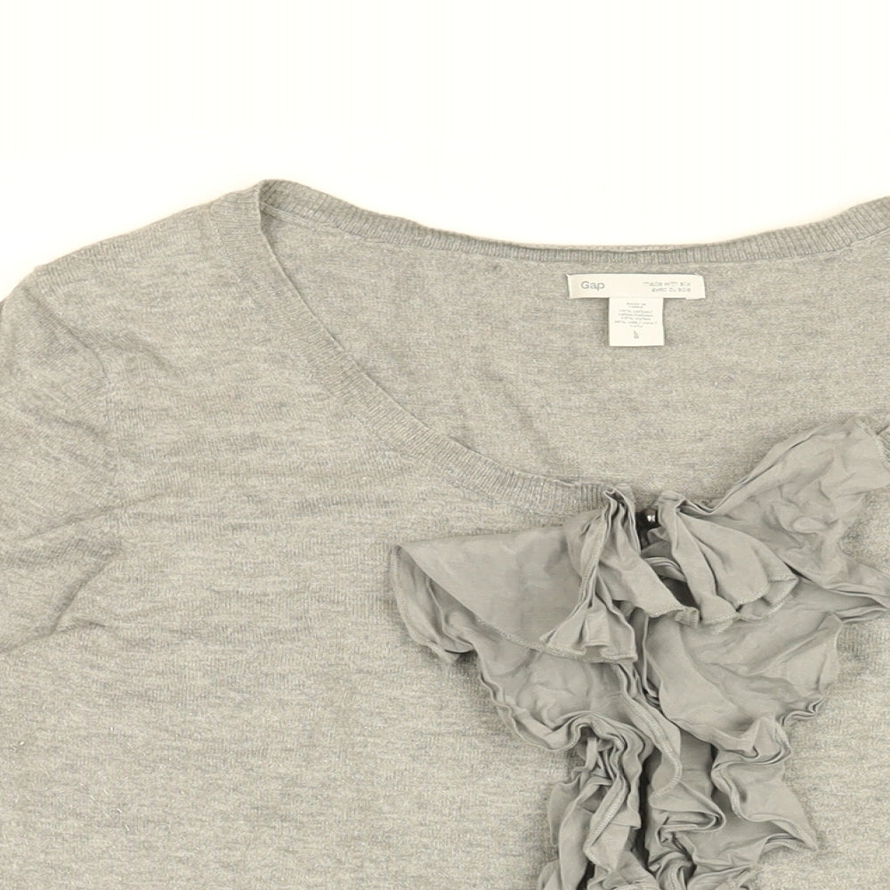 Gap Womens Grey Round Neck Cotton Pullover Jumper Size L - Frill Detail