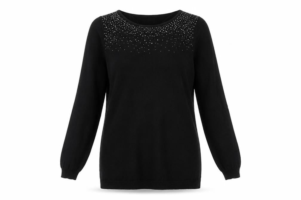 NOOM Womens Black Round Neck Cotton Pullover Jumper Size S
