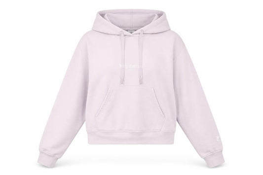 Front view of Juicy Couture women’s purple cotton pullover hoodie, size M, pullover - juicy couture sport