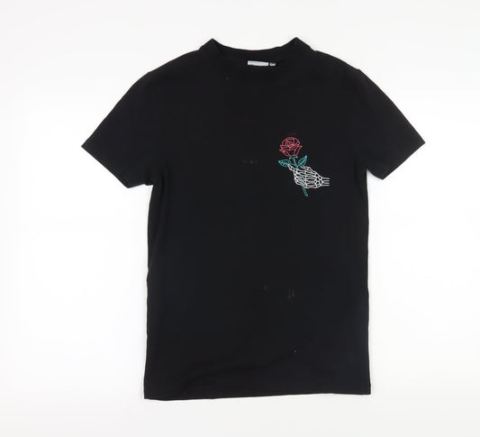ASOS Black Embroidered Rose T-Shirt, Size S