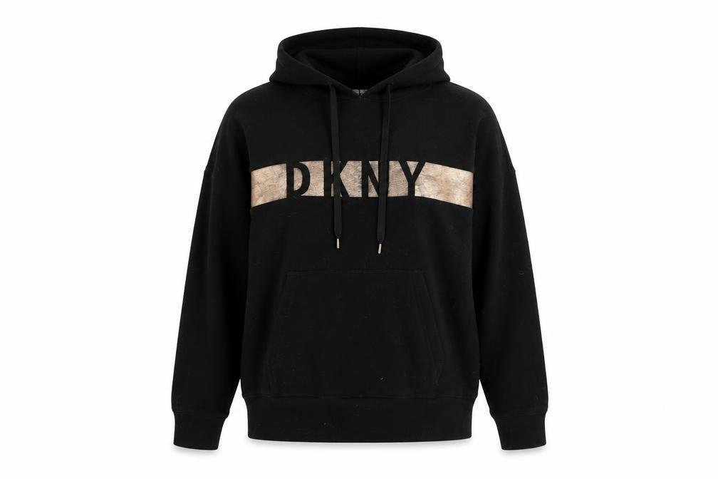 DKNY Black Pullover Hoodie, M, Cotton Blend, Logo Style