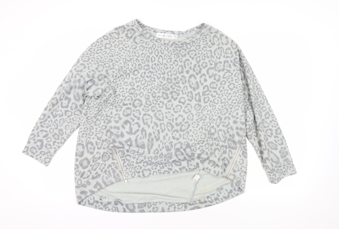 Deux Two Grey Animal Print Sweatshirt, One Size, Zip Accent