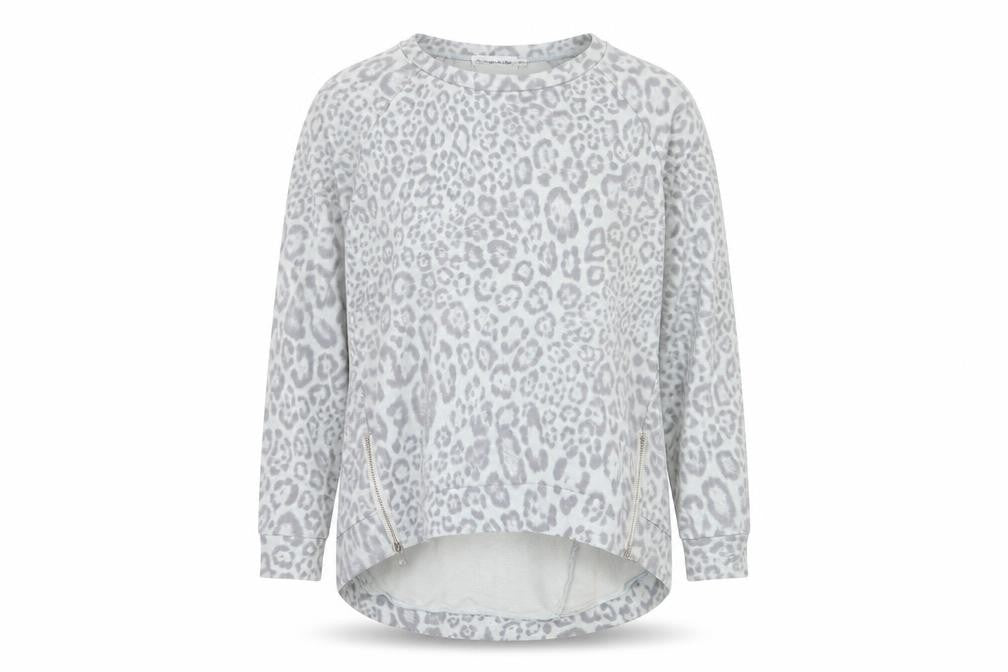Deux Two Grey Animal Print Sweatshirt, One Size, Zip Accent