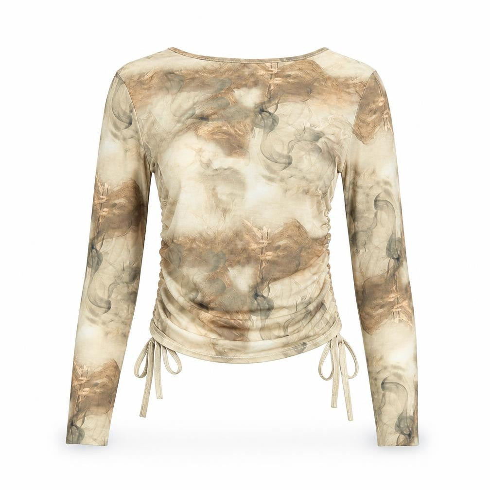 PRETTYLITTLETHING Womens Beige Geometric Polyester Basic T-Shirt Size 6 Round Neck