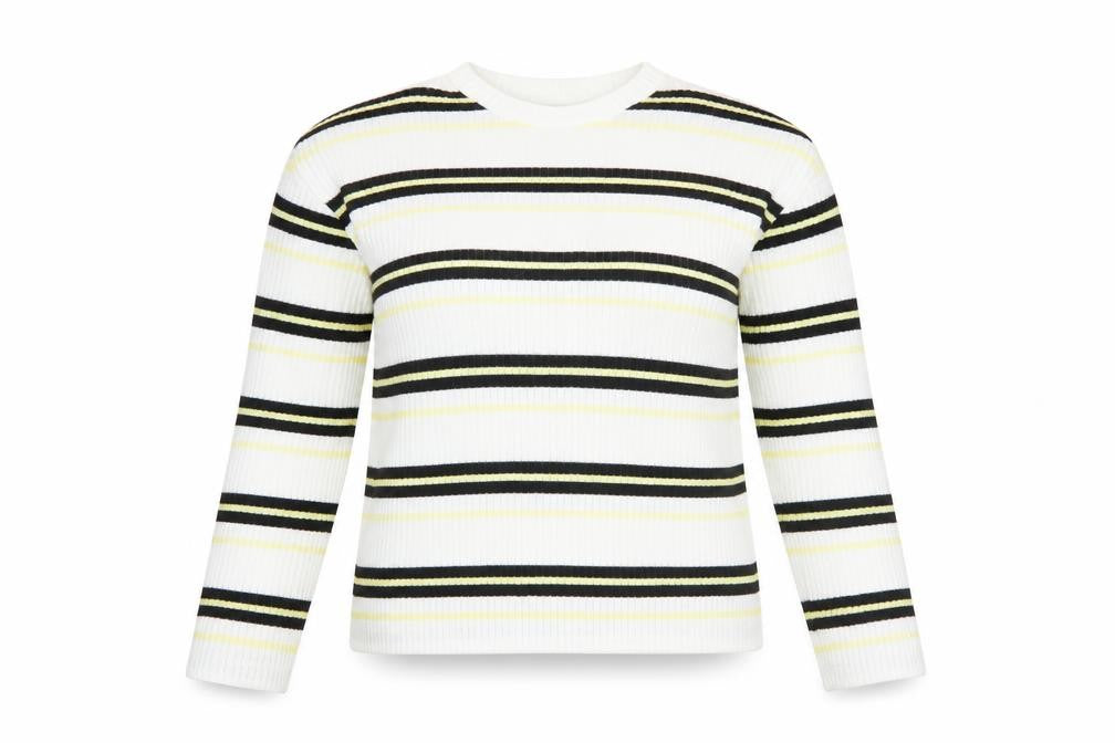 H&M Womens White Striped Polyester Basic T-Shirt Size S Round Neck