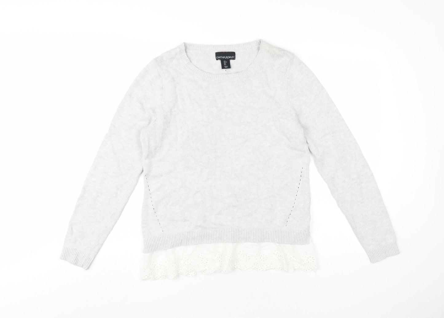 Cynthia Rowley Womens Grey Round Neck Cotton Pullover Jumper Size L