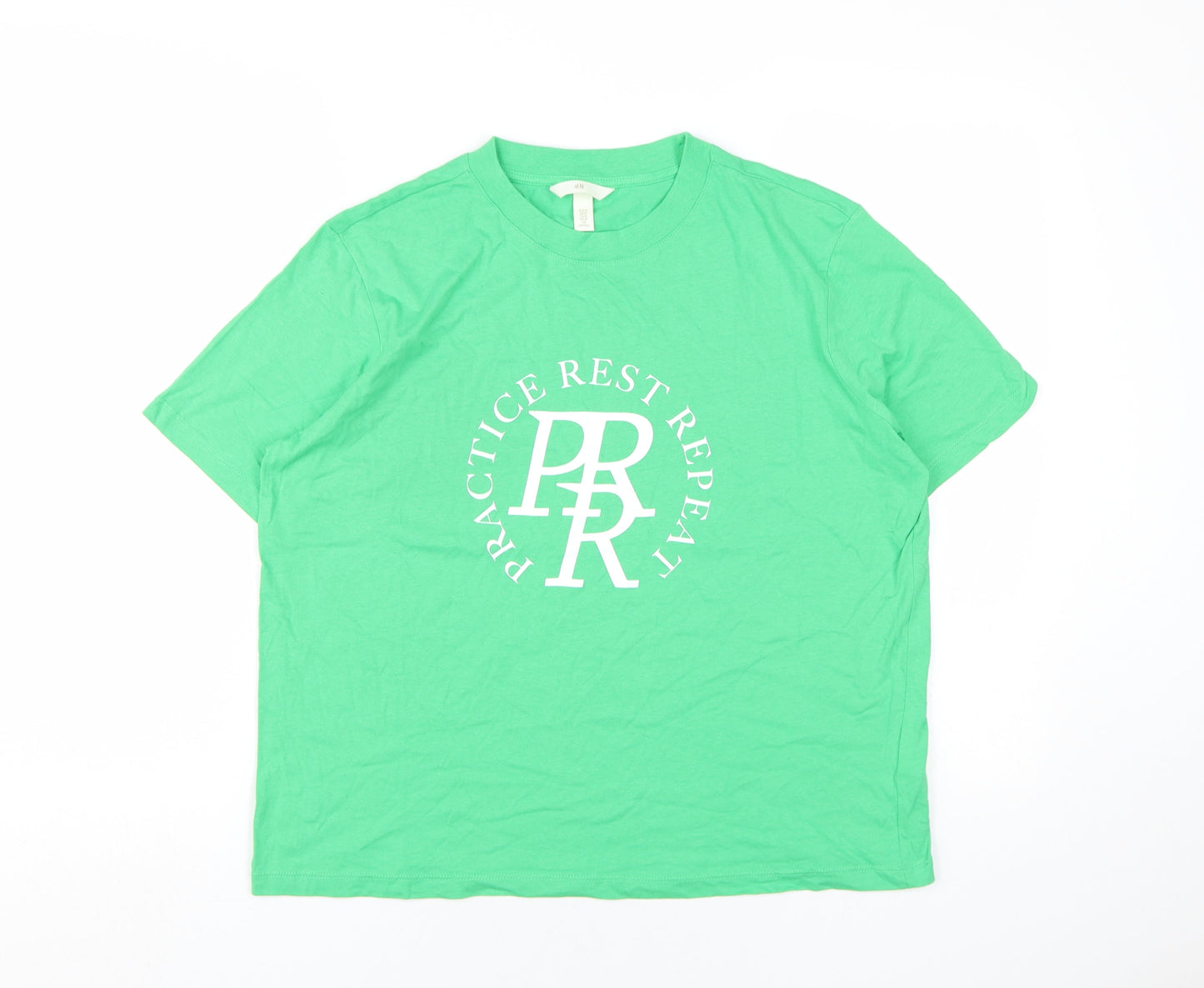 H&M Womens Green Cotton Basic T-Shirt Size M Round Neck