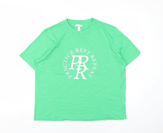 H&M Womens Green Cotton Basic T-Shirt Size M Round Neck