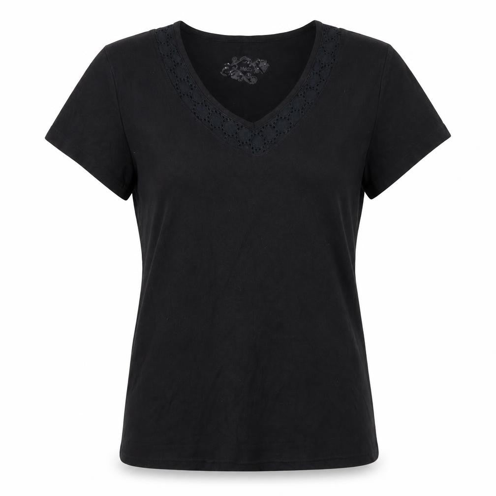 M&Co Womens Black Cotton Basic T-Shirt Size XL V-Neck