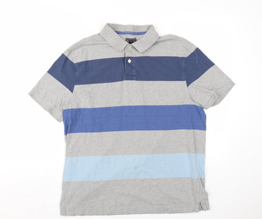 Howick Mens Blue Striped Cotton Button-Up Size L Collared Button