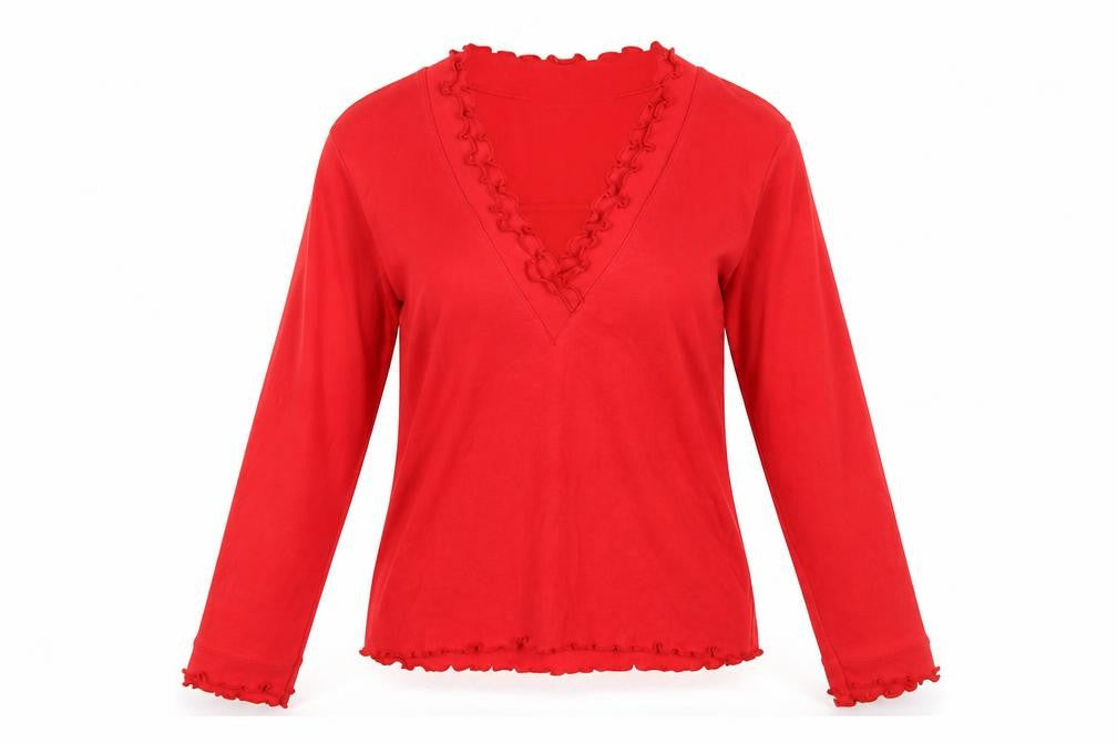 Emreco Womens Red Polyester Basic T-Shirt Size 12 V-Neck