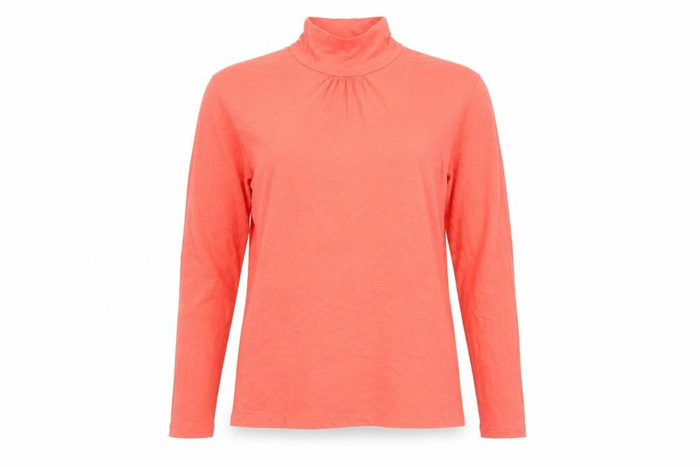 Atlas Womens Orange Cotton Basic T-Shirt Size 12 Mock Neck