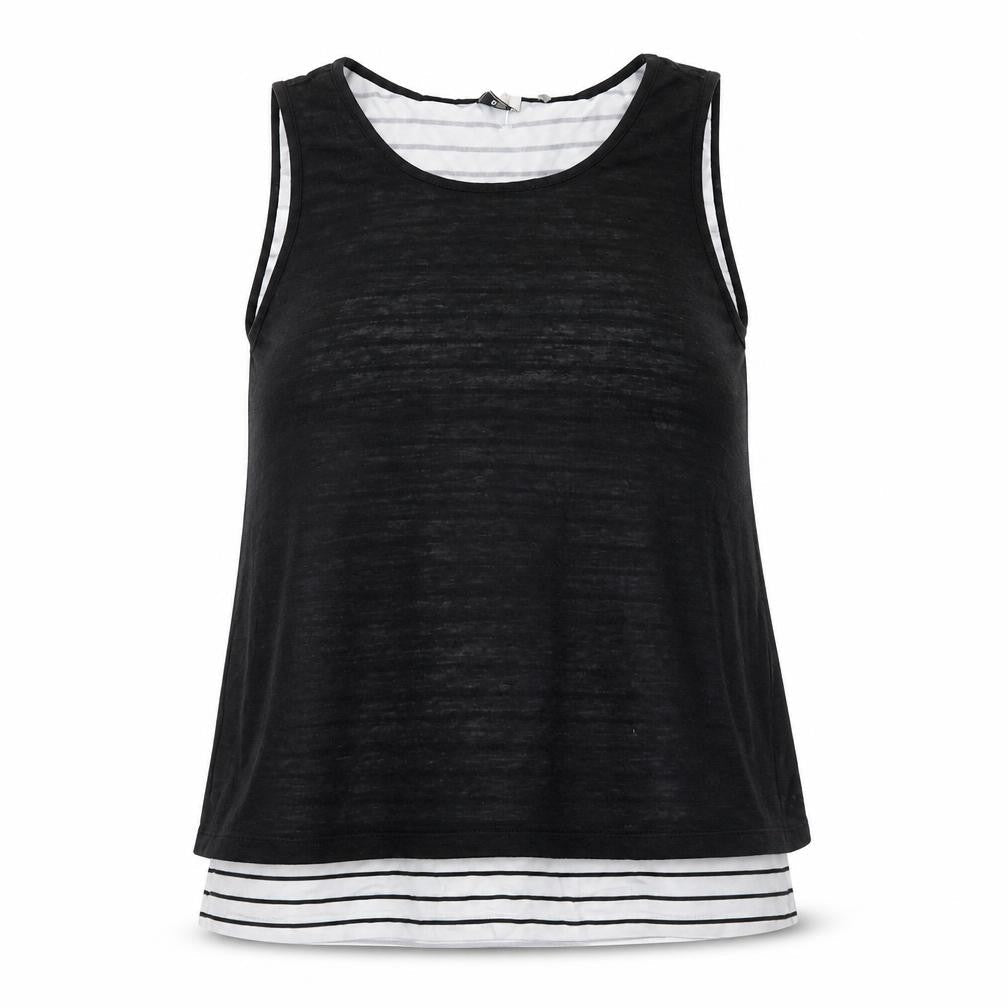 ecru Womens Black Striped Polyester Basic Tank Size L Round Neck