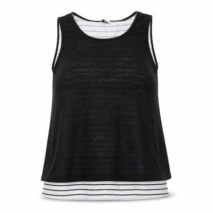 ecru Womens Black Striped Polyester Basic Tank Size L Round Neck