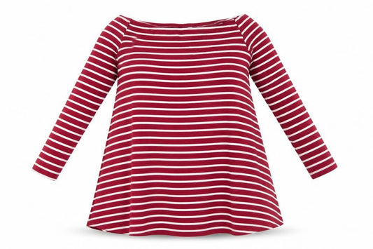 Glamorous Womens Red Striped Cotton A-Line Size M Off the Shoulder Pullover