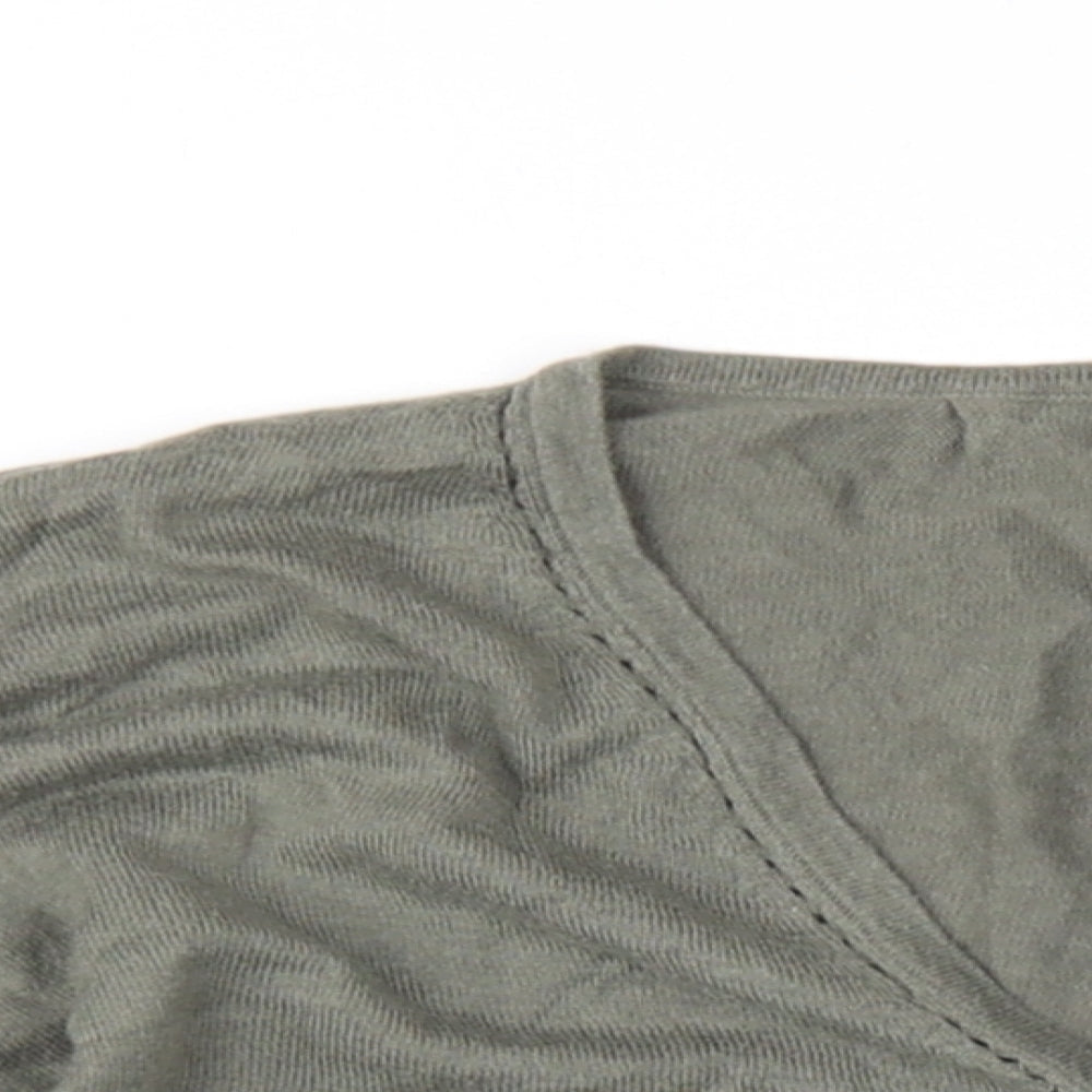 Vanilla Womens Green Cotton Basic T-Shirt Size 8 V-Neck