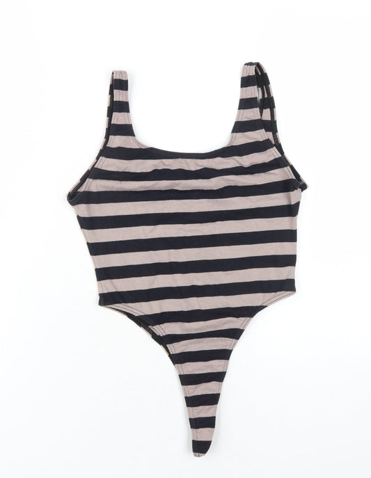 Rodeo Womens Black Striped Cotton Bodysuit One-Piece Size 14 Pullover