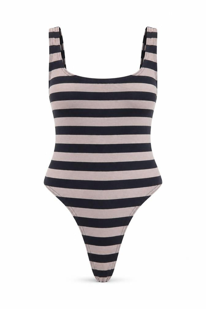 Rodeo Womens Black Striped Cotton Bodysuit One-Piece Size 14 Pullover