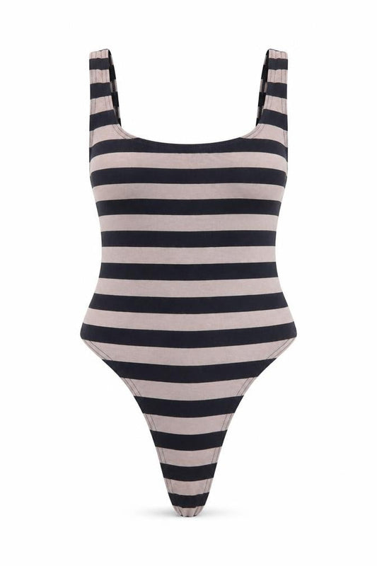 Rodeo Womens Black Striped Cotton Bodysuit One-Piece Size 14 Pullover
