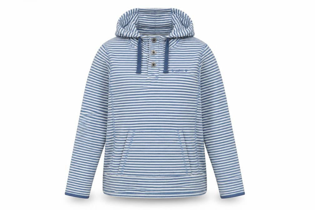brasher Womens Blue Striped Polyester Pullover Hoodie Size 12 Button - Logo, Embroidered