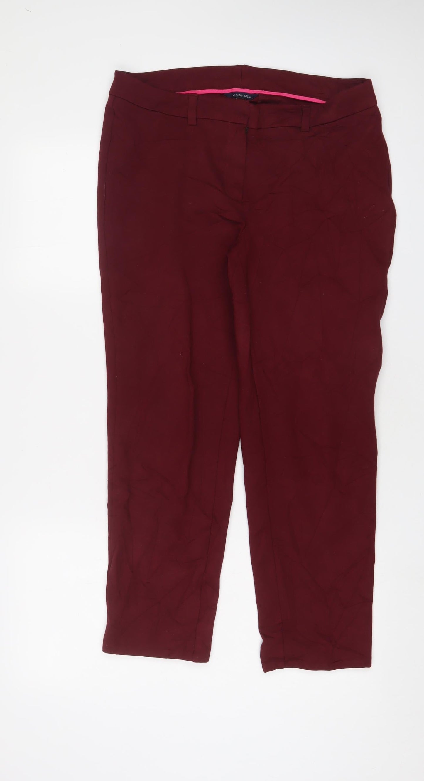 Lands' End Womens Red Viscose Trousers Size 14 L25 in Regular Hook & Eye