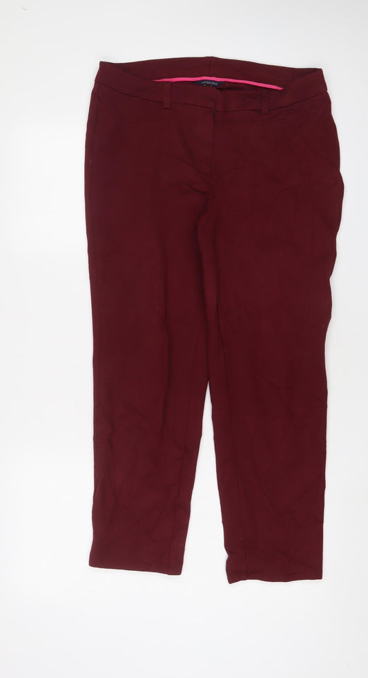 Lands' End Womens Red Viscose Trousers Size 14 L25 in Regular Hook & Eye