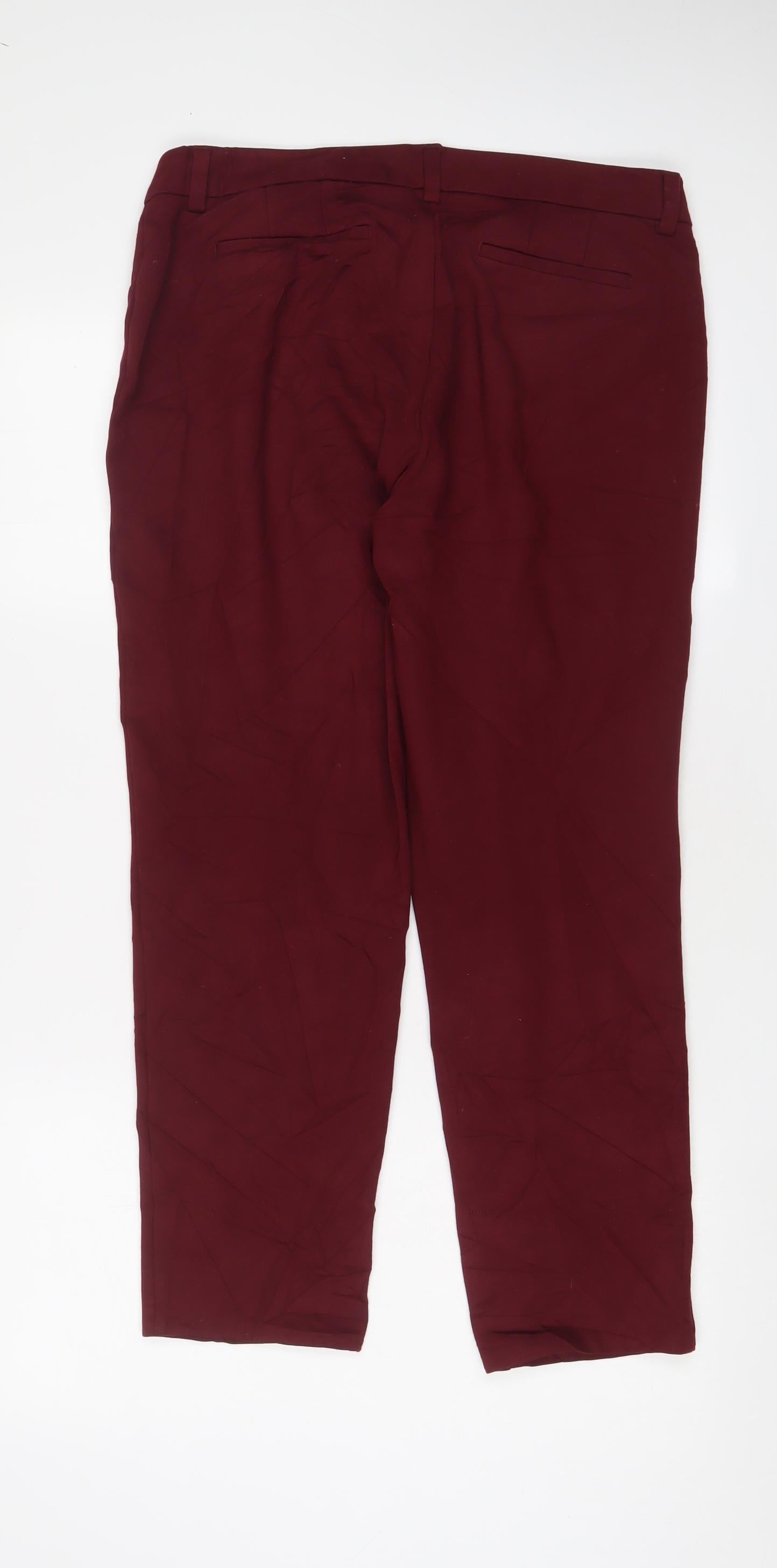 Lands' End Womens Red Viscose Trousers Size 14 L25 in Regular Hook & Eye
