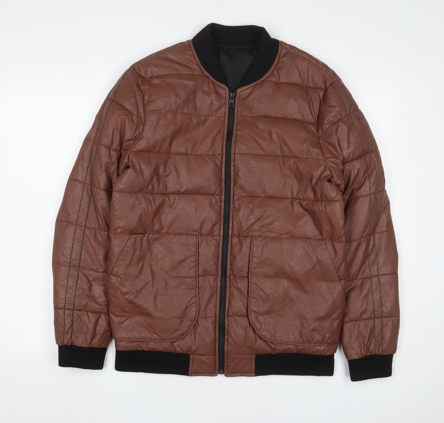 Monark Mens Brown Bomber Jacket Jacket Size M Zip - Pockets